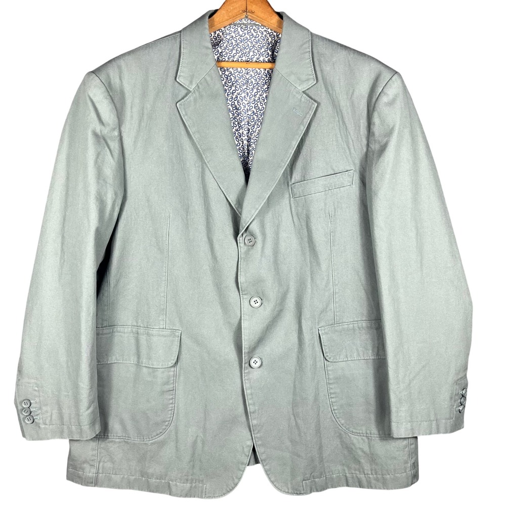 Peter Christian Blazer Mens 46S Sage Green Cotton Canvas 3-Button Sport Coat